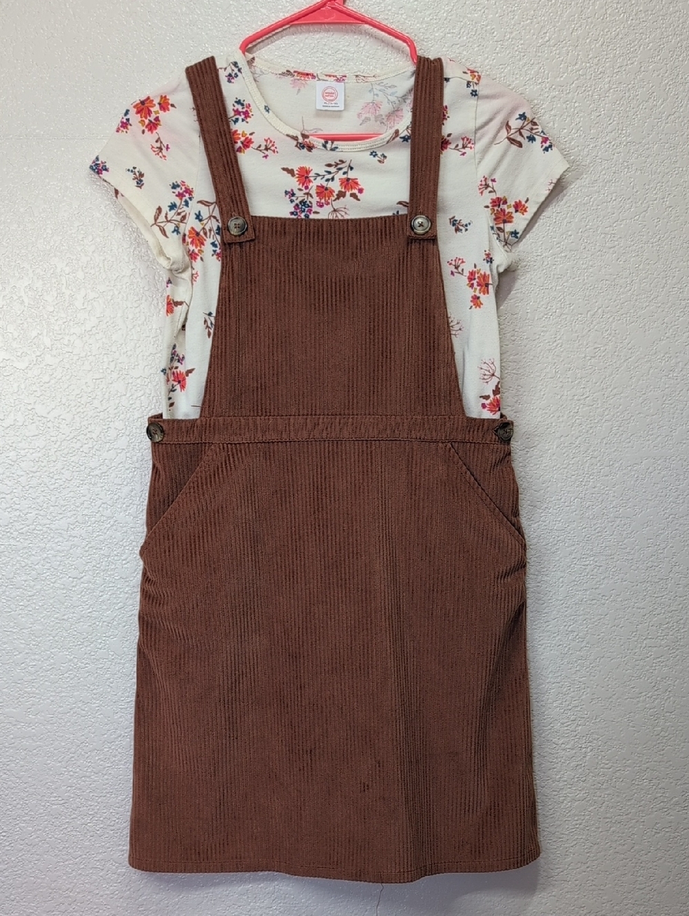 Wonder Nation | 2 piece set | Girls |Corduroy overall Dress  with Short Sleeve